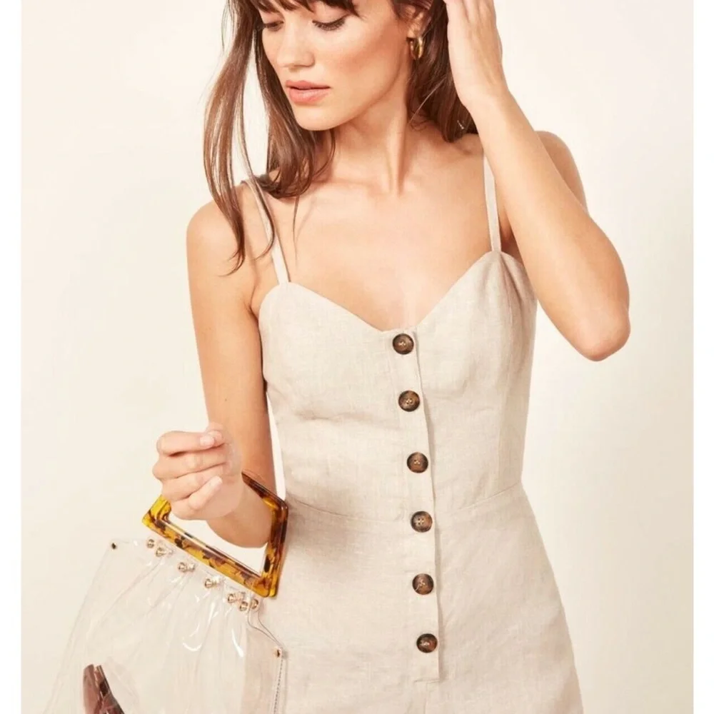 Reformation Sand Beige Torta Linen Jumpsuit Sz S